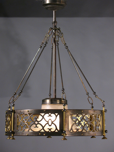 Large Cut out Bronze and Cut Glass Lantern